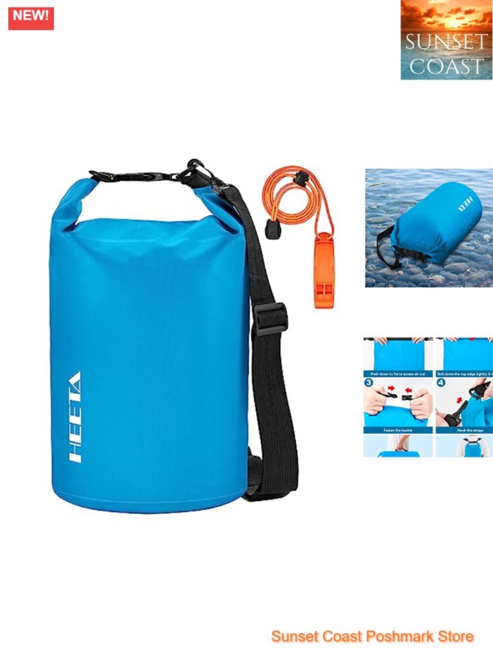 Waterproof Dry Bag Backpack with Emergency Whistle, Roll Top, PVC, for Boating,